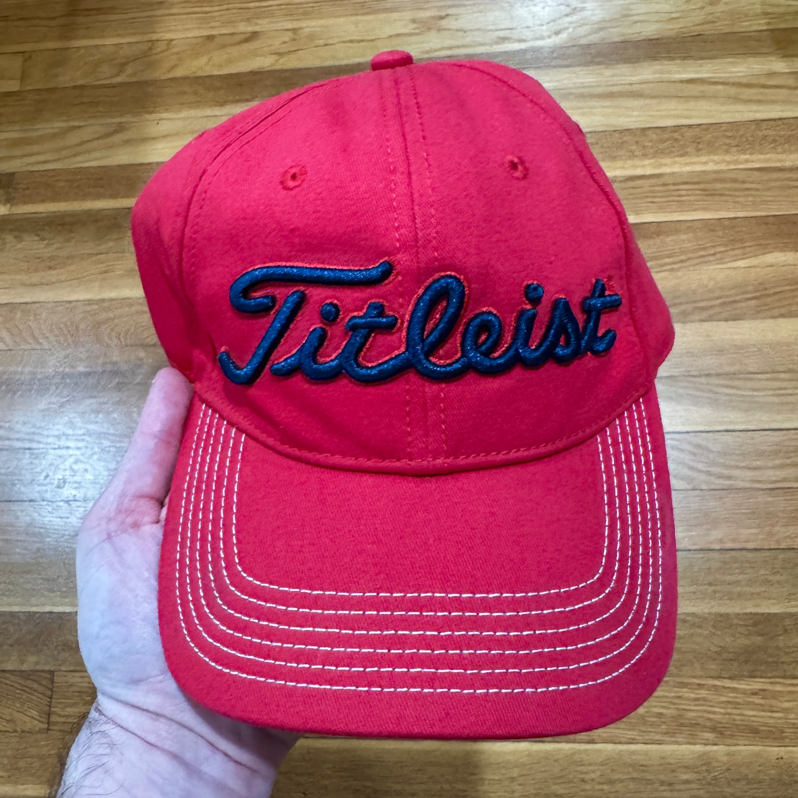 Titleist Golf Hat Script Red Navy Blue Strapback